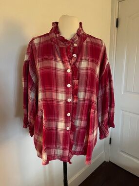 ivy jane Red Plaid Ruffle-Trim Button Front Blouse